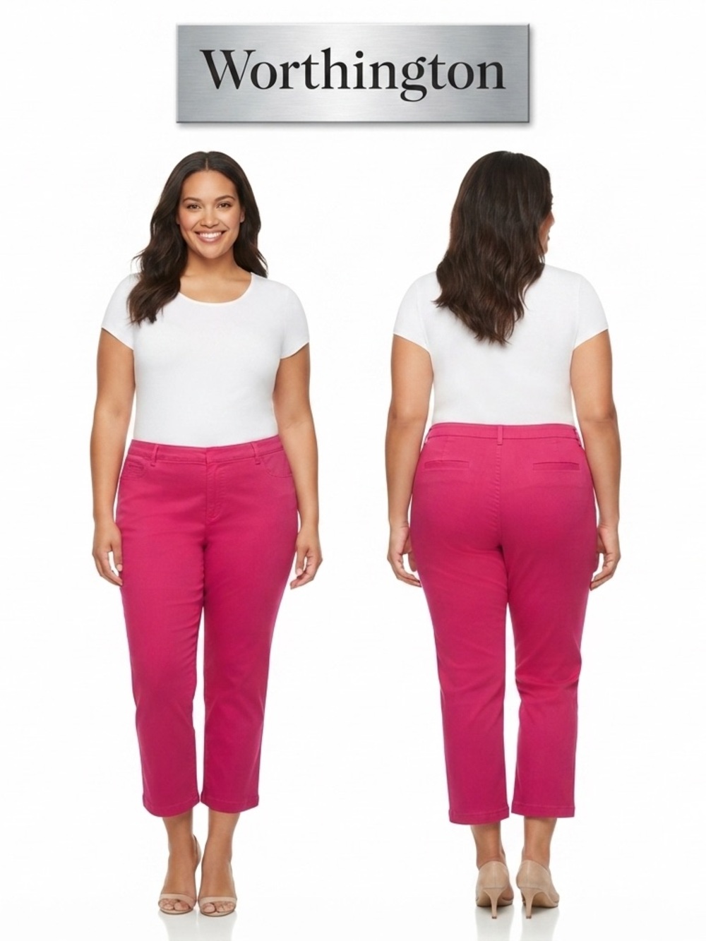 Worthington Fuchsia Stretch Straight Leg Crop Pants 18